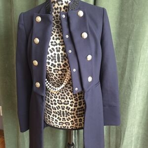 Zara Navy Double-Breasted Blazer with Gold Buttons